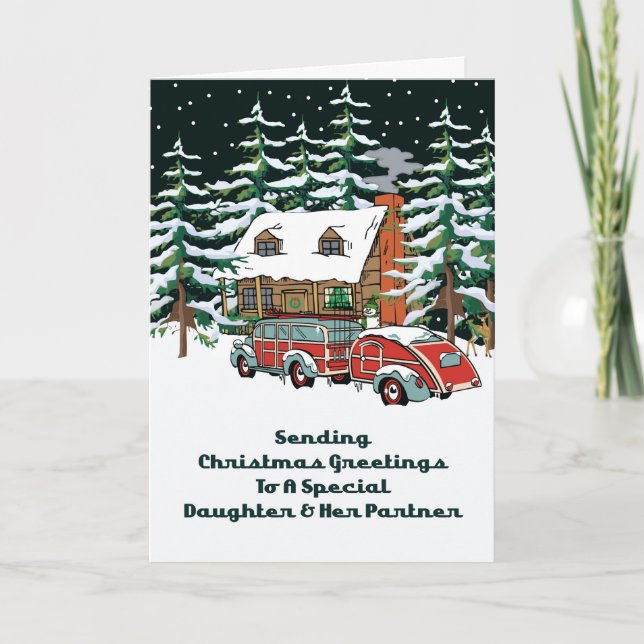 Daughter & Ihr Partner Weihnachtsgrüße Feiertagskarte (Vorderseite)