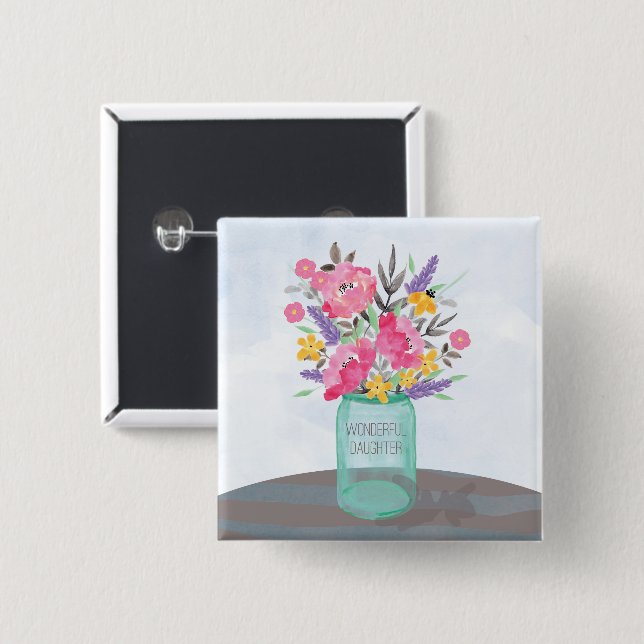Daughter Mutter's Day Mason Jar Vase Button (Vorne & Hinten)