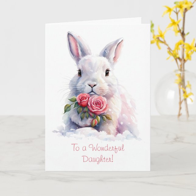 Daughter Niedlich Sweet Happy Valentines Day Bunny Karte (Gelbe Blume)