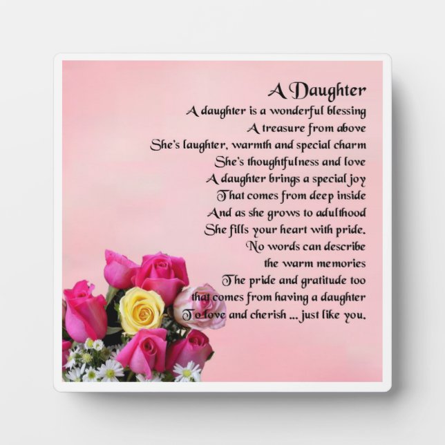 Daughter Poem Plaque - Rose Design Fotoplatte (Vorderseite)