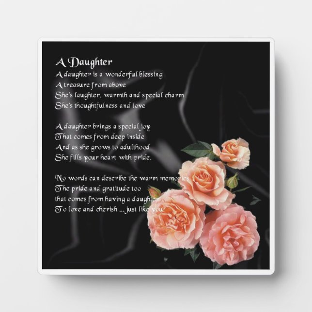 Daughter Poem Plaque - Rose zum Schwarzen Design Fotoplatte (Vorderseite)