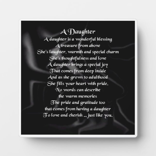 Daughter Poem Plaque - Schwarzes Seidendesign Fotoplatte (Vorderseite)