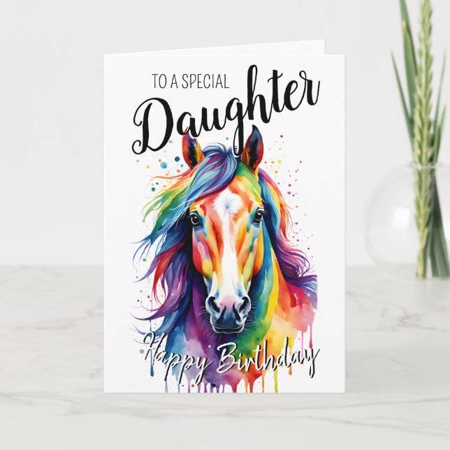 Daughter Regenbogenpony Geburtstag Einhorn Karte (Vorderseite)