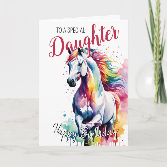 Daughter Regenbogenpony Geburtstag Einhorn Karte (Vorderseite)