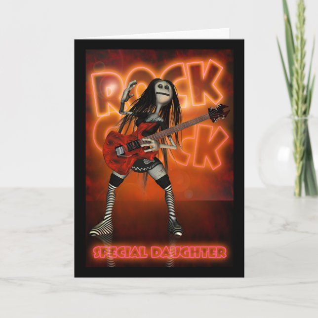 Daughter Rock Chick Birthday Card Moonies rag doll Karte (Vorderseite)