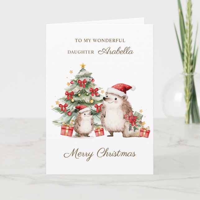 Daughter Santa Hedgehog Christmas  Karte (Vorderseite)