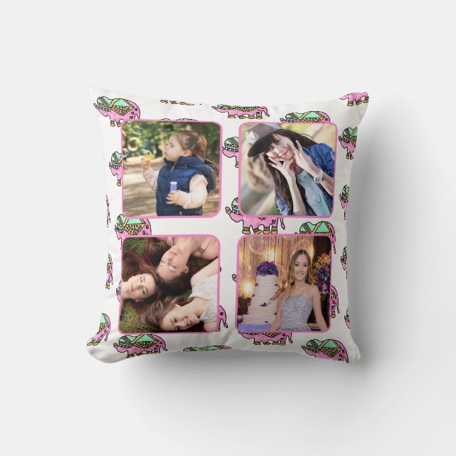 Daughter Teen Foto Collage Elephant Muster Kissen (Vorderseite)
