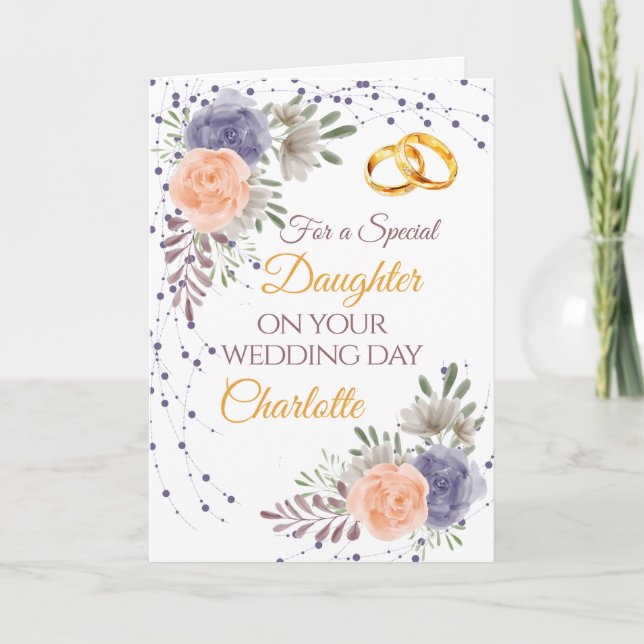 Daughter Wedding Day Floral Peony Gratulation Karte (Vorderseite)