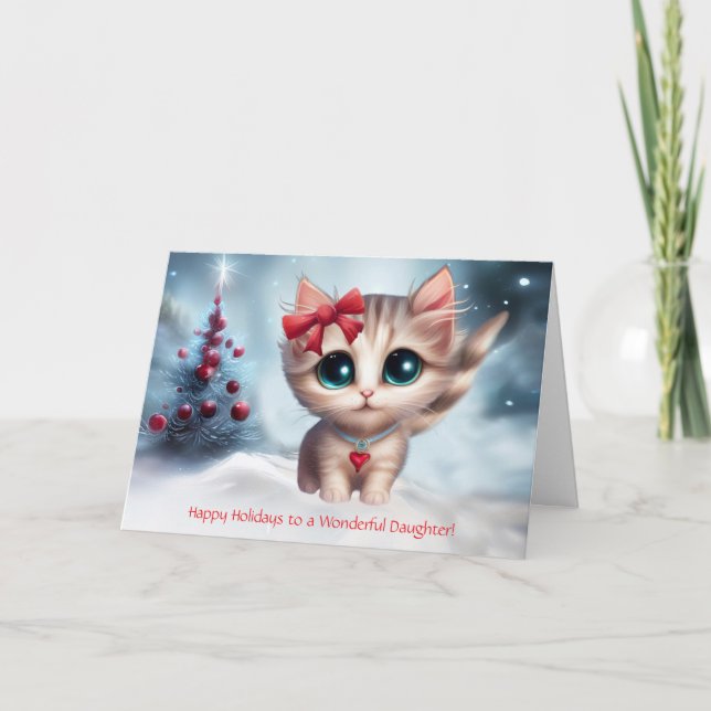 Daughter Weihnachtsfeiertag Niedlich Kitten Karte (Vorderseite)