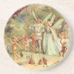 Daumelinchen und Prinz Hochzeit, Vintage Märchen Sandstein Untersetzer