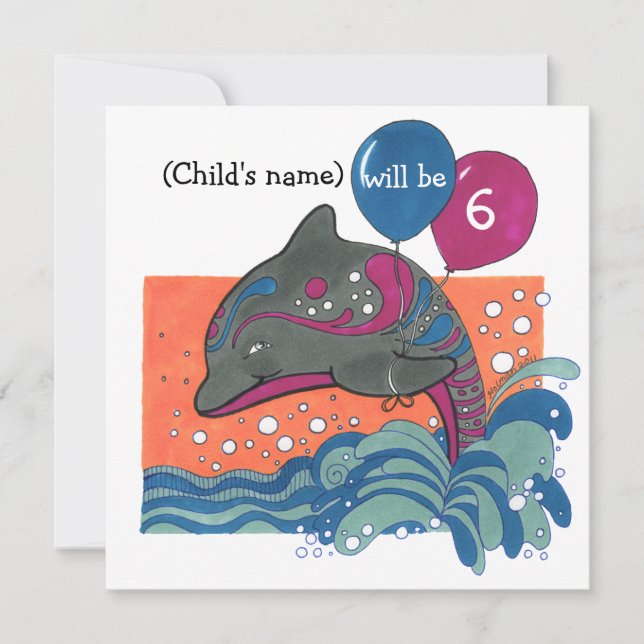 Dauphin avec le 6ème invitation d'anniversaire de (Devant)