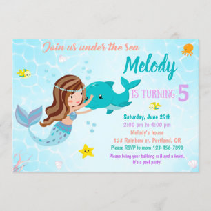 Dauphin et sirène invitation d'anniversaire en mer