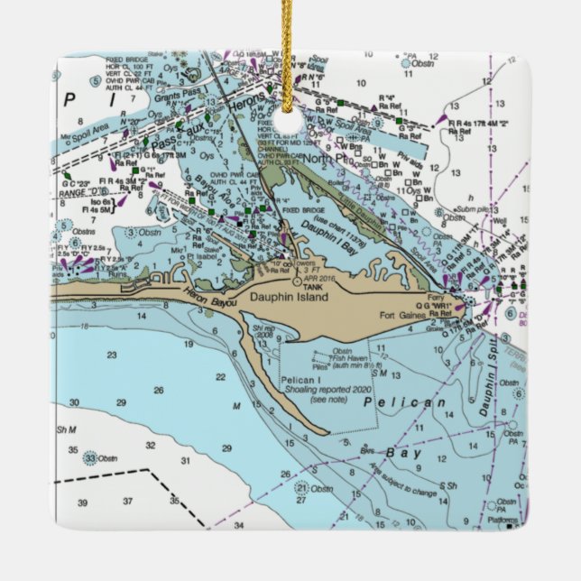 Dauphin Island AL Chart Keramikornament (Rückseite)