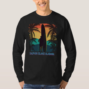 Dauphin Island Alabama Al Palm Tree Surfboard Surf T-Shirt