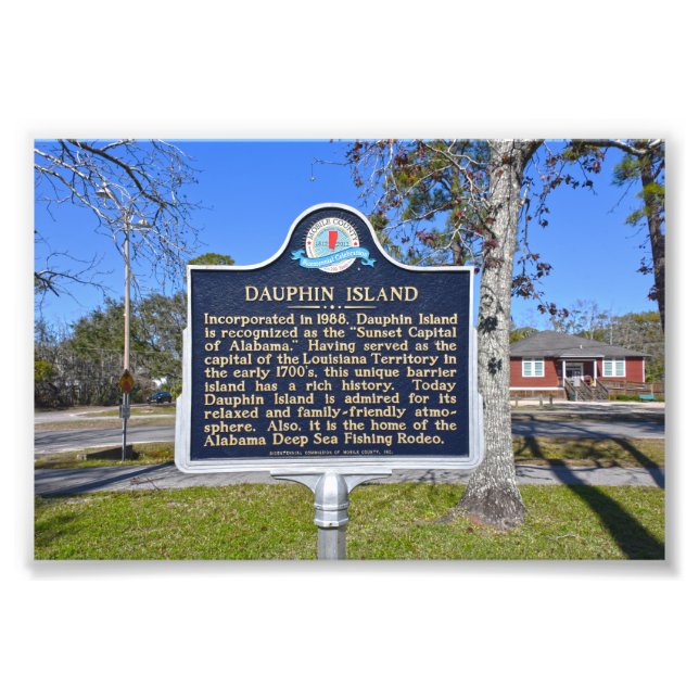 Dauphin Island, Alabama, historisches Zeichen Fotodruck (Vorne)