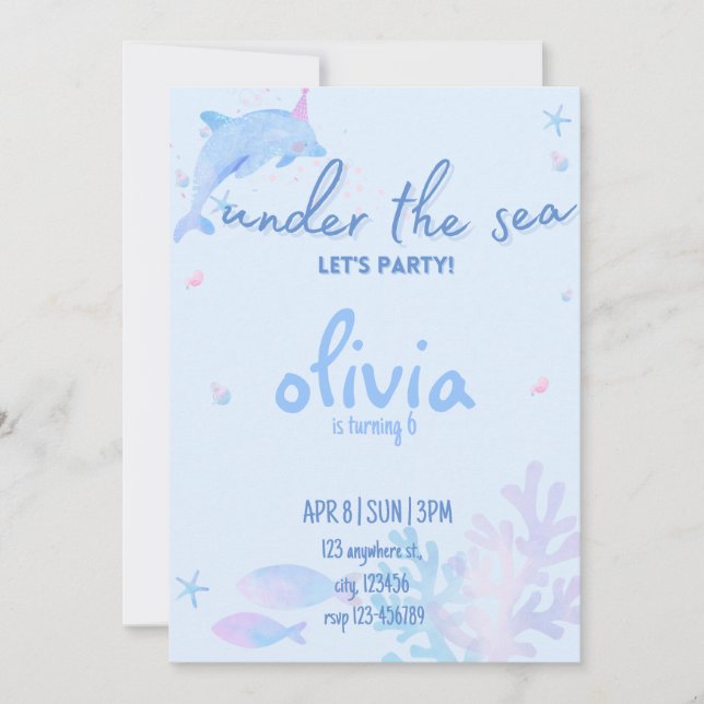Dauphin Océanique Sous La Mer Invitation Anniversa (Devant)