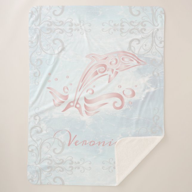 Dauphin rose Couverture Sherpa personnalisée (Devant)