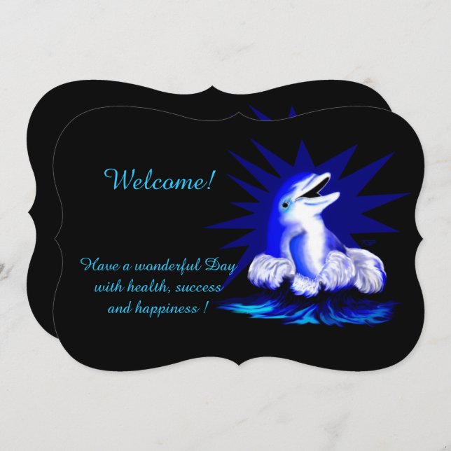 Dauphin Souriant, Ajouter Votre Texte Invitation (Devant / Derrière)