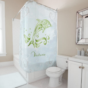 Dauphin vert rideau de douche personnalisé