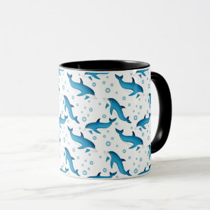 Dauphins et bulles sur blanc. Mug