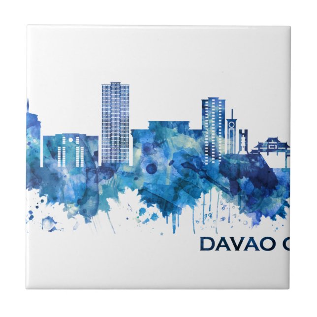 Davao City Philippinen Skyline Blue Fliese (Vorderseite)