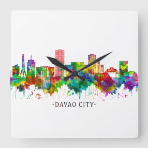 Davao City Philippines Skyline Quadratische Wanduhr