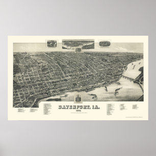 Davenport, IA Panorama Karte - 1888 Poster
