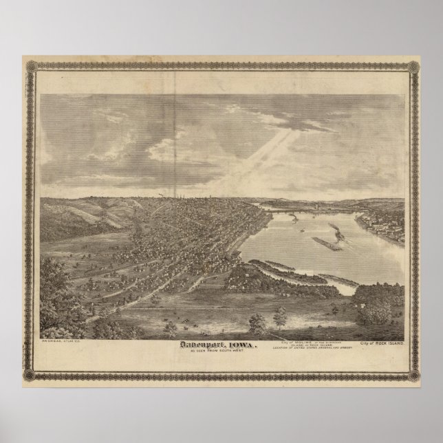 Davenport, Iowa aus Südwesten Poster (Vorne)