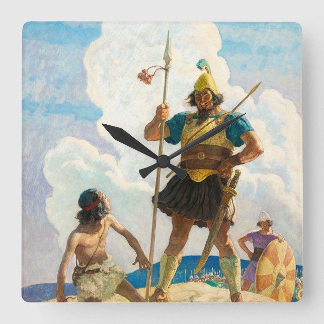 David and Goliath, 1940 by Newell Convers Wyeth Quadratische Wanduhr (Vorderseite)