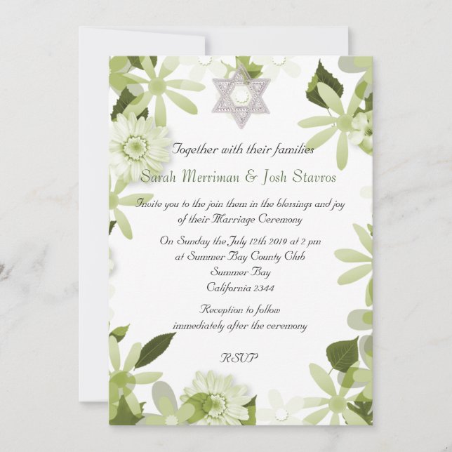 David Blumen-Chuppah Jüdische Hochzeit Einladung (Vorderseite)