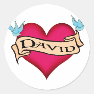David - Custom Heart Tattoo T - Shirt & Gifts Runder Aufkleber