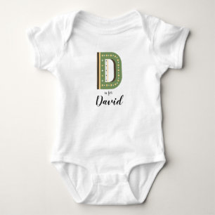 David Name Reveal Letter D Boy Retro Green Modern Baby Strampler