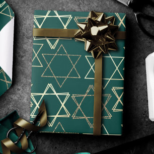 David Pattern   Moderne Gold auf Grün Geschenkpapier
