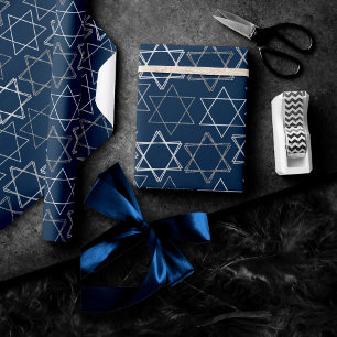 David Pattern Navy Blue und Silver Geschenkpapier
