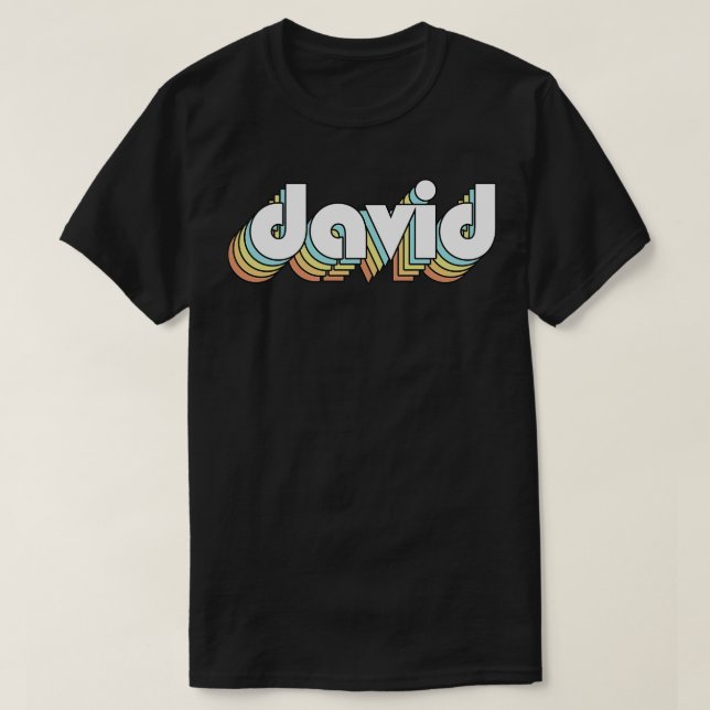 David Retro Rainbow Typografie Faded Style T-Shirt (Design vorne)