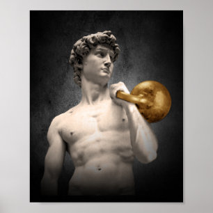 David-Statue mit einem Golden Kettlebell Poster