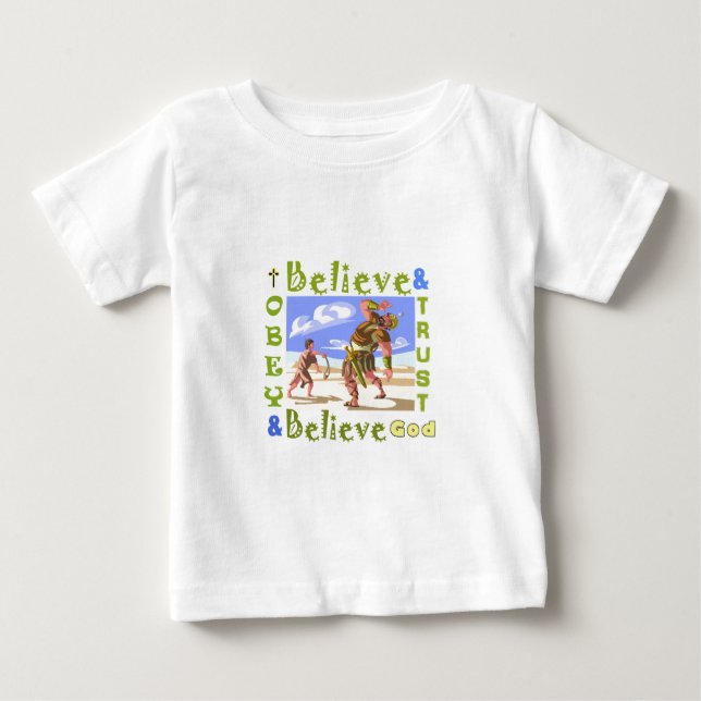 David- u. Goliath-Vertrauens-Gott-Logo Baby T-shirt (Vorderseite)