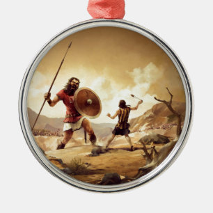 David und Goliath Silbernes Ornament
