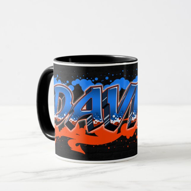 Davide Vorname Name Graffiti blue orange Tasse (Vorderseite Links)