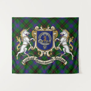 Davidson Clan Abzeichen & Unicorns w/Tartan Wandteppich