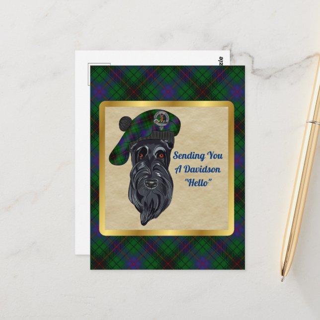 Davidson Clan Badge & Carte Postale Tartan (Devant/Arrière en situation)