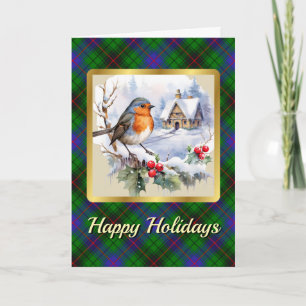 Davidson Tartan mit Robin Personalized Weihnachten Karte