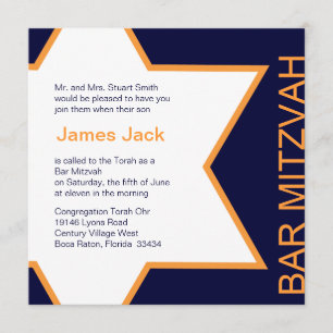 Davidsstern Bar Mitzvah Orange u. Blau Einladung