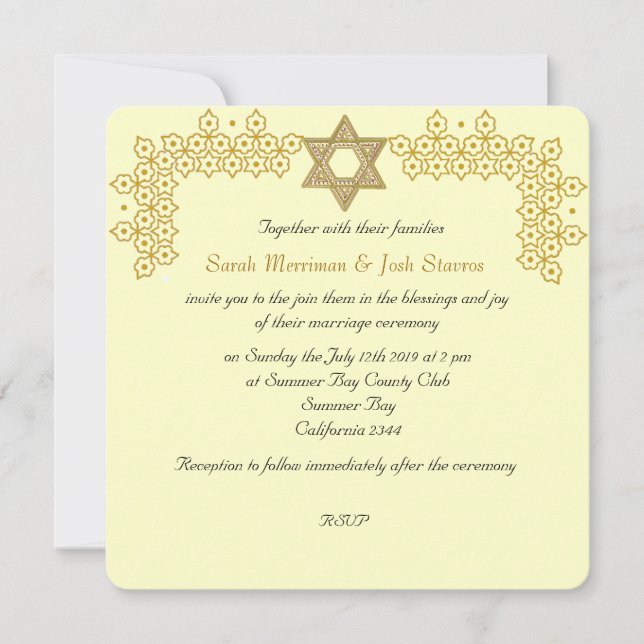 Davidsstern Chuppah jüdische Hochzeit Einladung (Vorderseite)