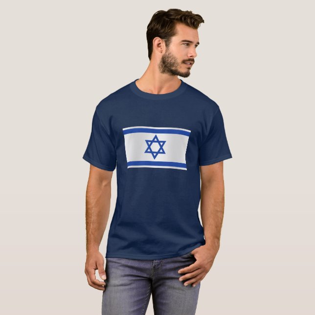 Davidsstern Israelisches Flaggen-Marine-Blau T-Shirt (Vorne ganz)