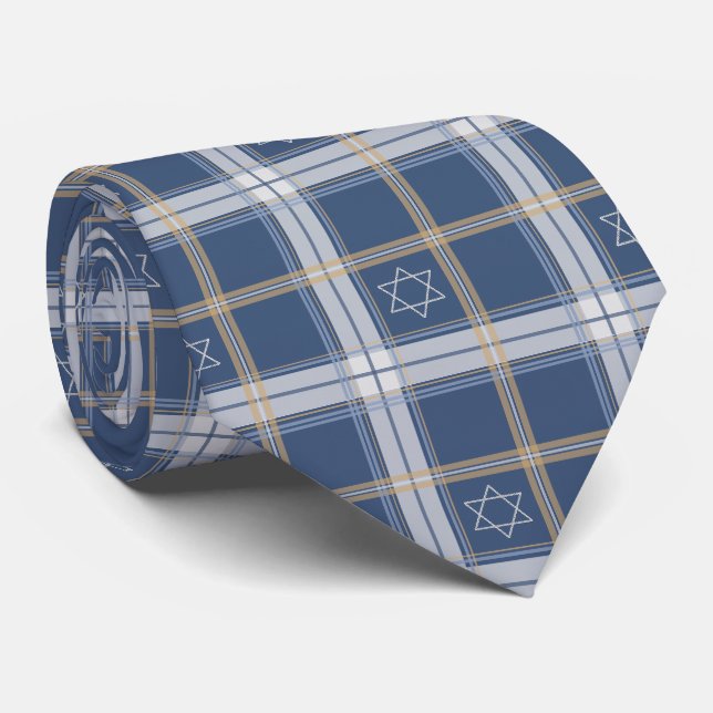 Davidstern Blau Tartan Krawatte (Gerollt)