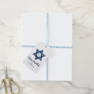 Davidstern Classic Blue Modern Happy Hanukkah Geschenkanhänger