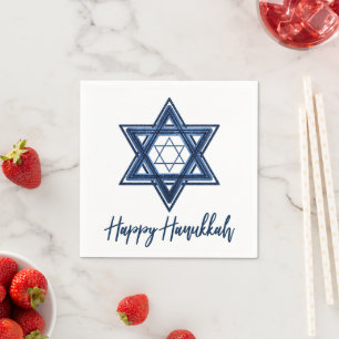 Davidstern   Classic Blue Modern Happy Hanukkah Serviette