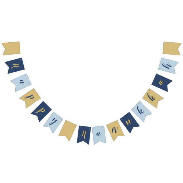Davidstern | Niedlich Blue und Gold Happy Hanukkah Wimpelkette (Alle)