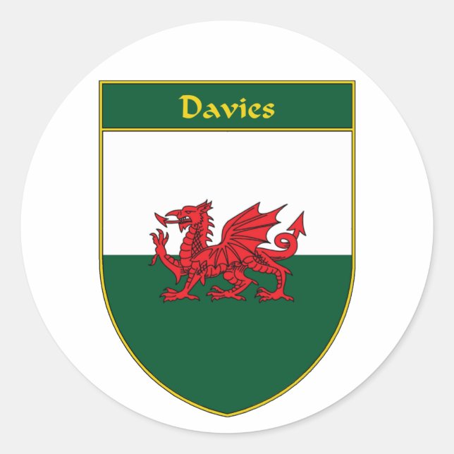 Davies Welsh Flag Shield Runder Aufkleber (Vorderseite)